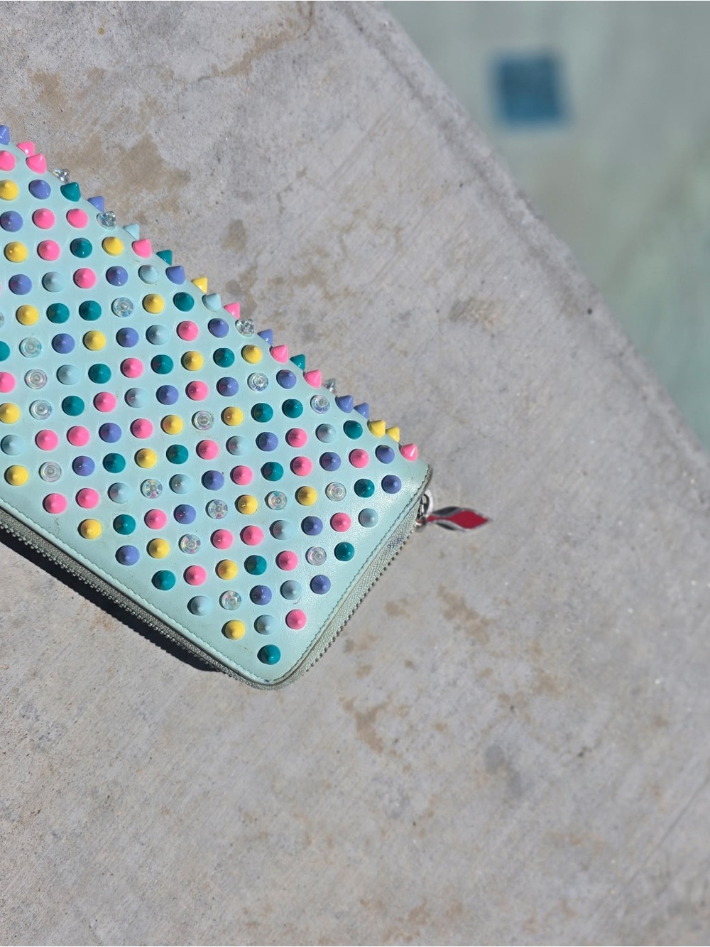Louboutin Rare Panettone Studded Pastel Zip Wallet - Mint with Multicolor Studs💖 - Picture 2 of 4